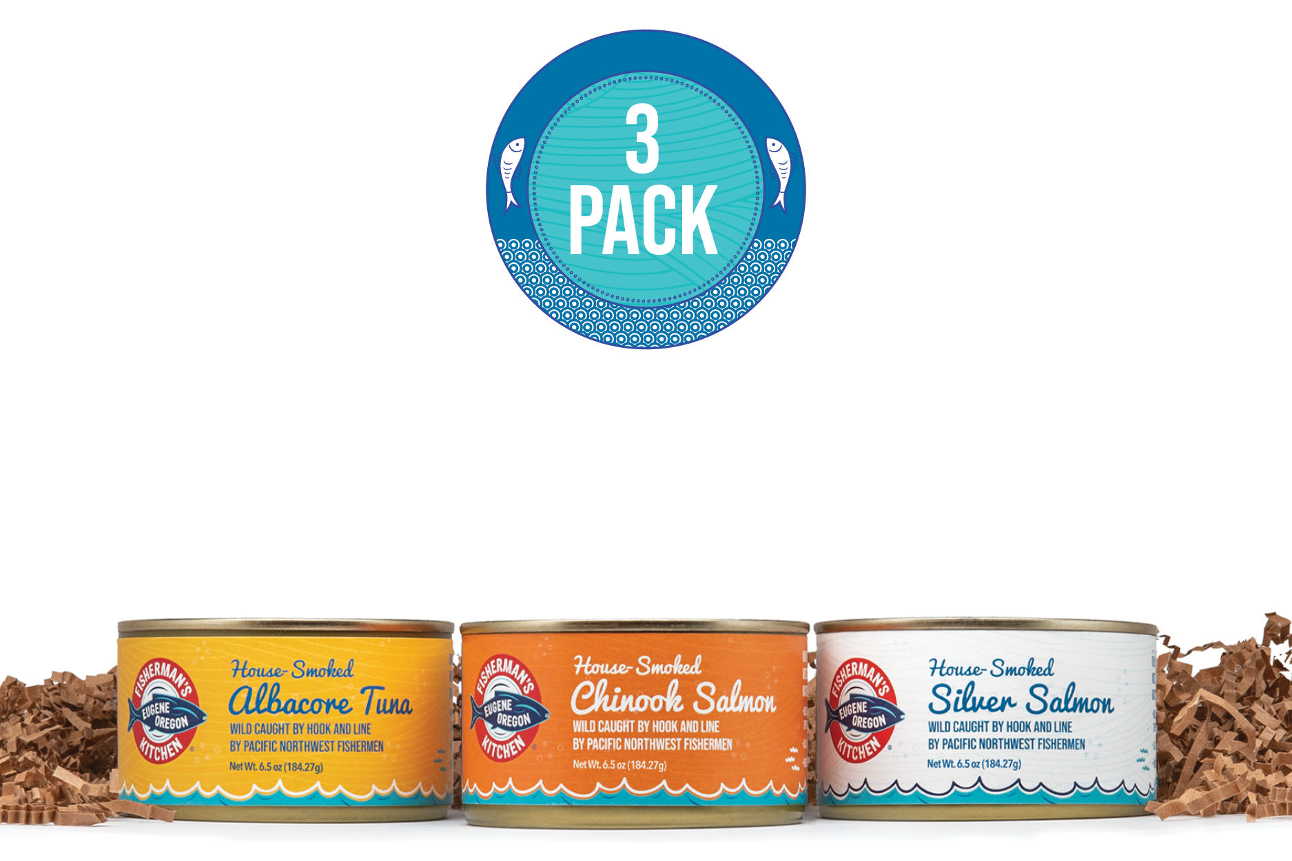 Canned smoked Chinook Salmon Silver Salmon and Albacore Tuna. Fisherman’s Kitchen Dinghy Gift Box.