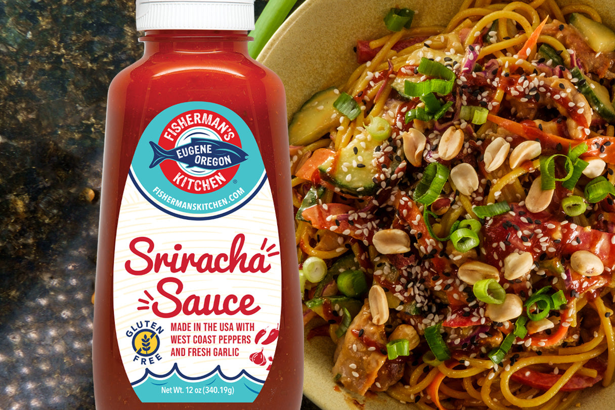 Fisherman's Kitchen Bottle of Sriracha Sauce and Noodle Bowl